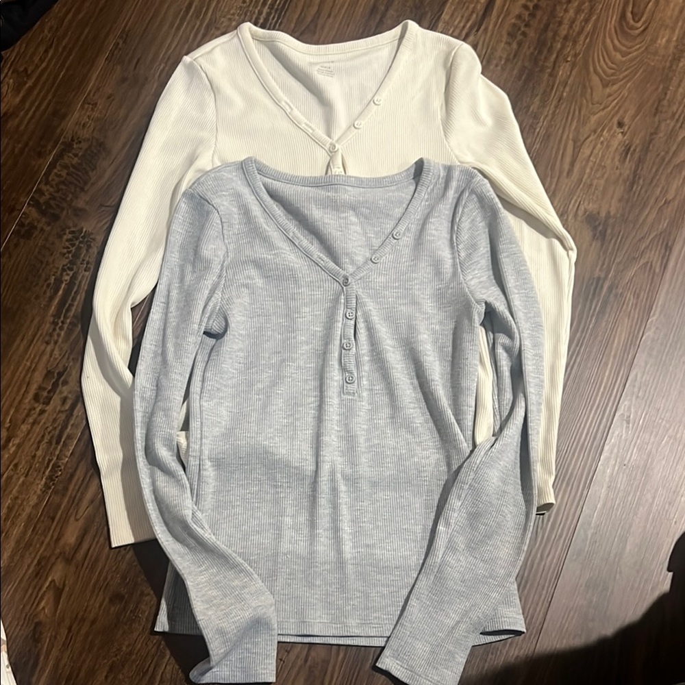 American Eagle Outfitters Gray Waffle Knit Top